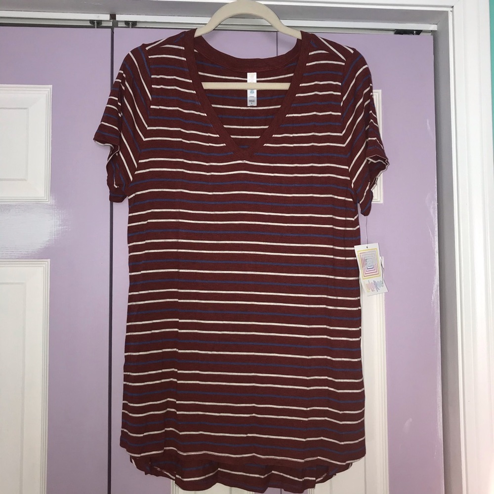 NWT LuLaRoe Dark Red Striped Christy T, size Large
